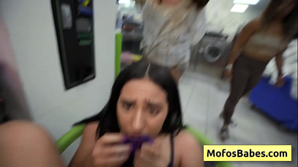 Nikki Mars, Jason Legend: Sexy teen brunette with juicy round booty riding massive dick at a public laundromat