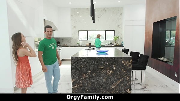 Stepdaughter Sucking Her Daddy’s Cock Behind the Kitchen Counter While Stepmom Is Busy – Orgyfamily